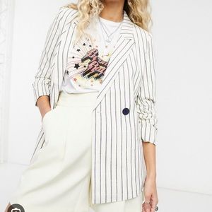 Bershka Black and White Striped Blazer